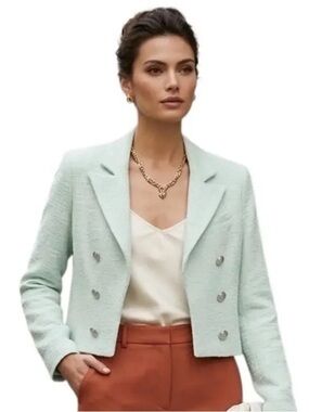 House of Harlow 1960 Mint Green Tweed Cropped Blazer Double Breasted S office